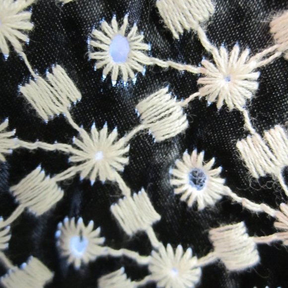 PS MISOOK BLACK+WHITE LIGHTWEIGHT embroidered eyelet JACKET acrylic 3/4 sleeves - Picture 11 of 12